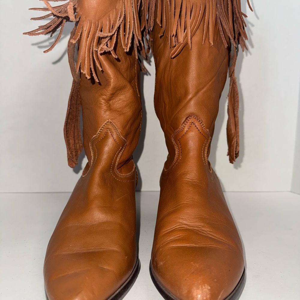 ACME BROWN LEATHER COWGIRL WESTERN BOOTS FRINGED WOMENS SIZE 6.5 VINTAGE